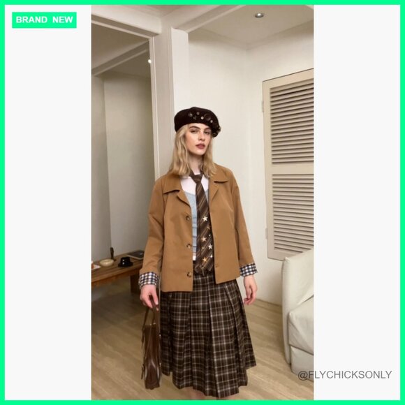 Cropped Trench Coat Lightweight Single Breasted Jacket Fall Outerwear - Picture 7 of 7